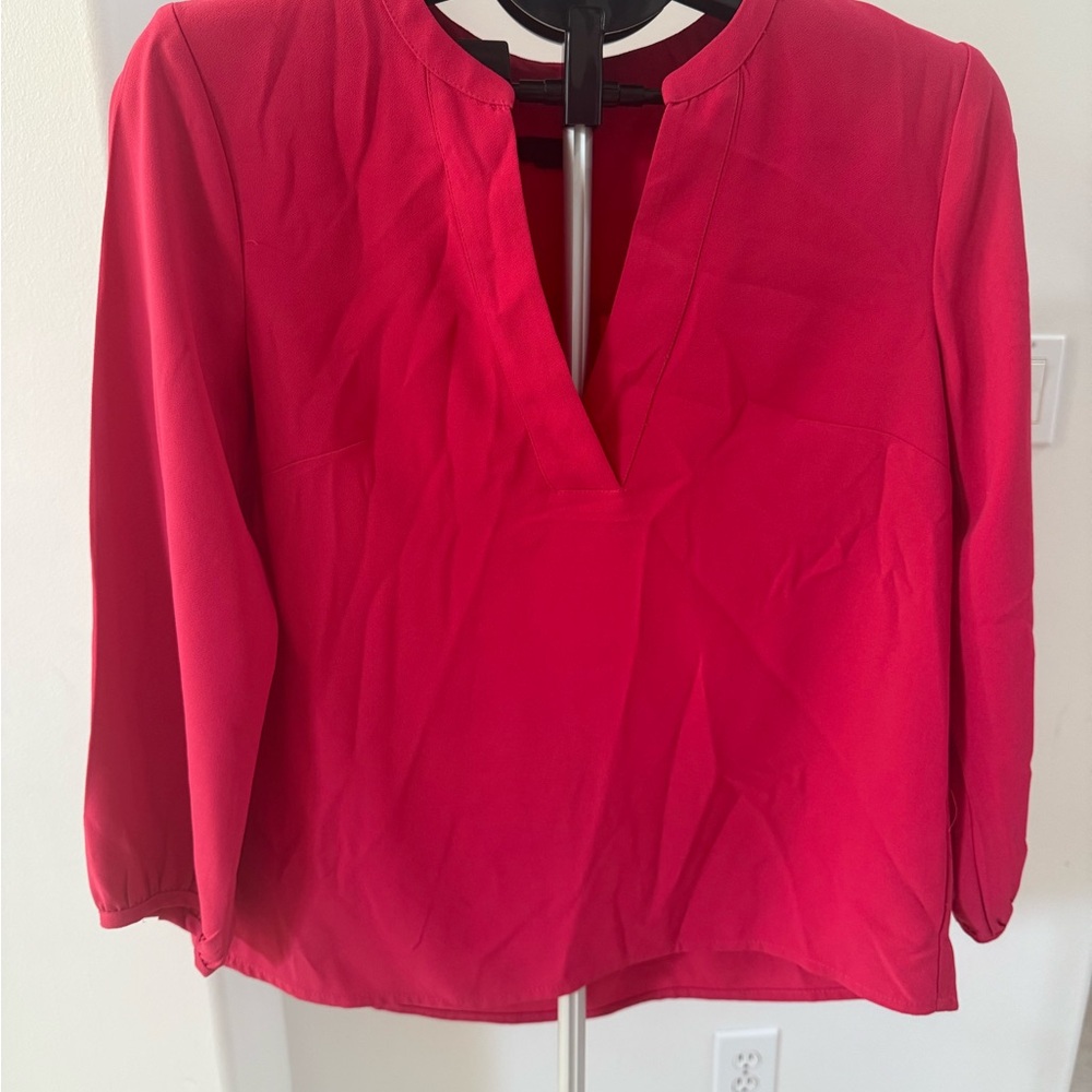 J. Crew Red Blouse with Mandarin Collar and 3/4 Sleeves